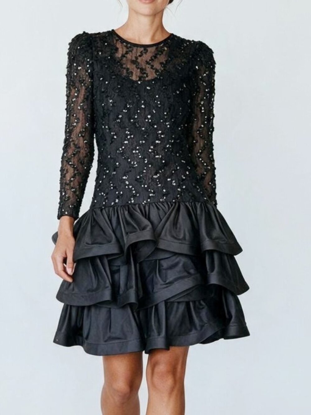 Vintage 80s Black Ruffle Cocktail Dress • After Five Julie Duroche • Huge Bow